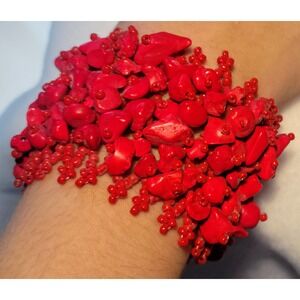 NEW‎ Vibrant Red Beaded Stone Bracelet KC Chiefs Statement Boho Festival
